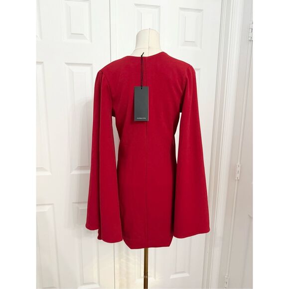 Backstage Womens Red Emily Flare Bell Sleeve Deep V Neck Mini Dress Size XS NWT - Picture 4 of 6